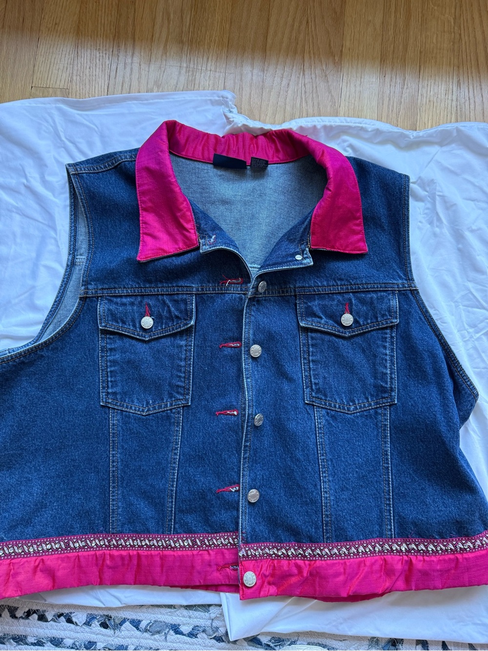 Denim Vest with Pink Trim -unique